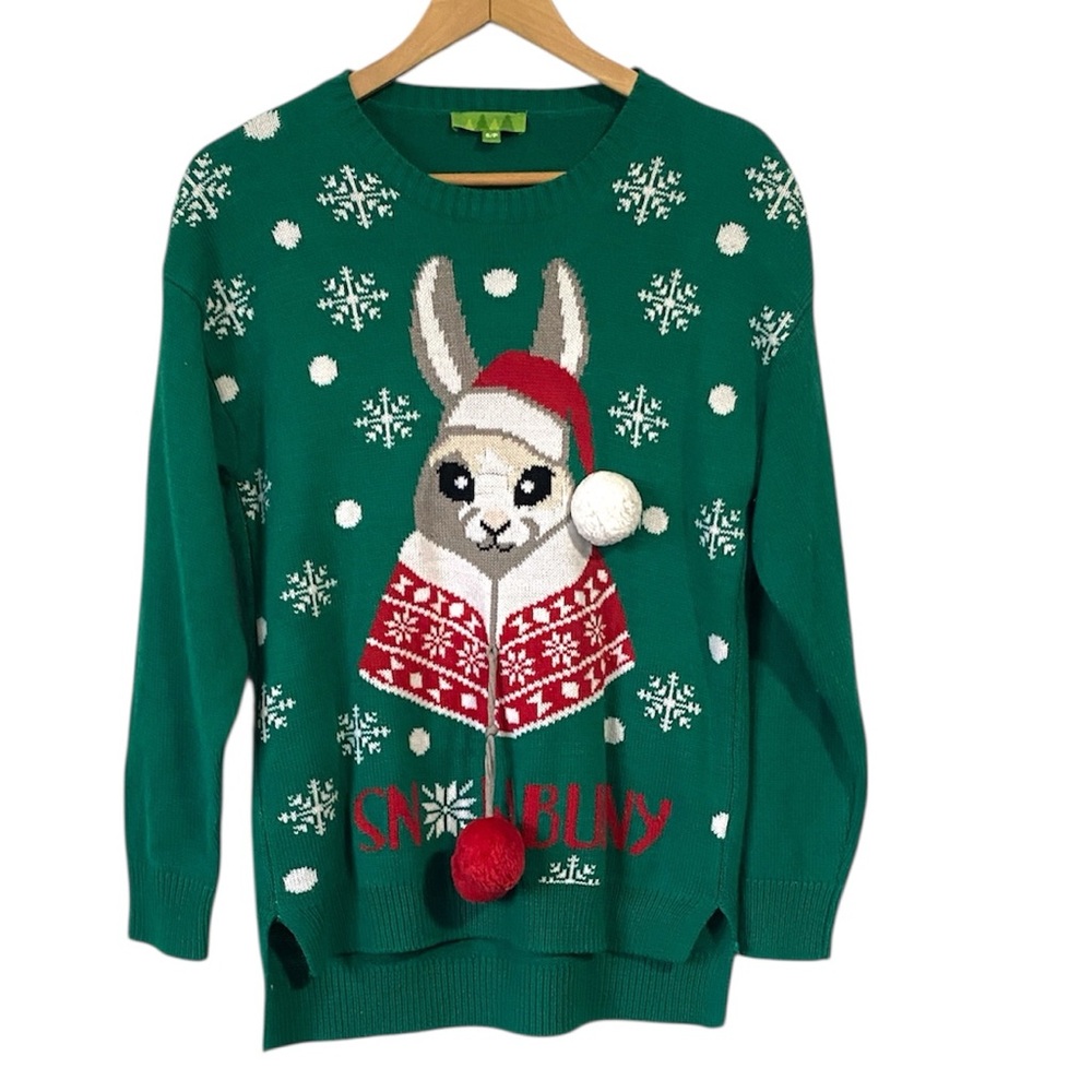 Green Snow Bunny ugly Christmas Sweater size Small oversized